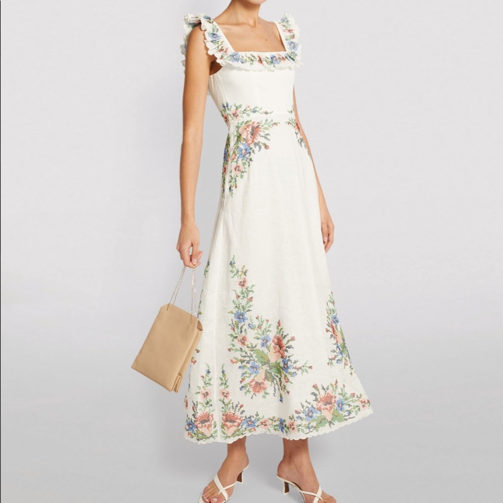 Zimmermann Juliette Ruffle Floral Midi Dress